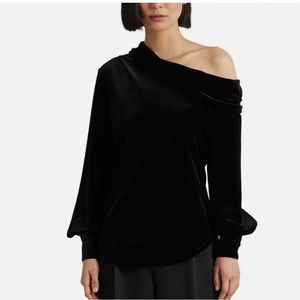 Ralph Lauren off the shoulder asymmetrical velvet top